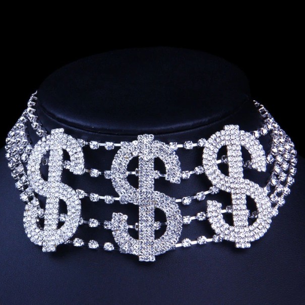 Dámský choker náhrdelník dolar stříbrná