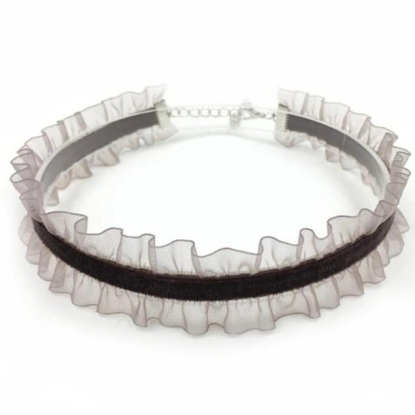 Dámský choker s krajkou a zapínáním elegantní náhrdelník na krk samet krajkový doplněk pro každodenní nošení i společenské příležitosti šedá