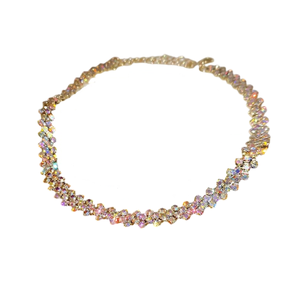 Dámský choker s krystaly, nastavitelný, elegantní doplněk pro večerní akce světle růžová