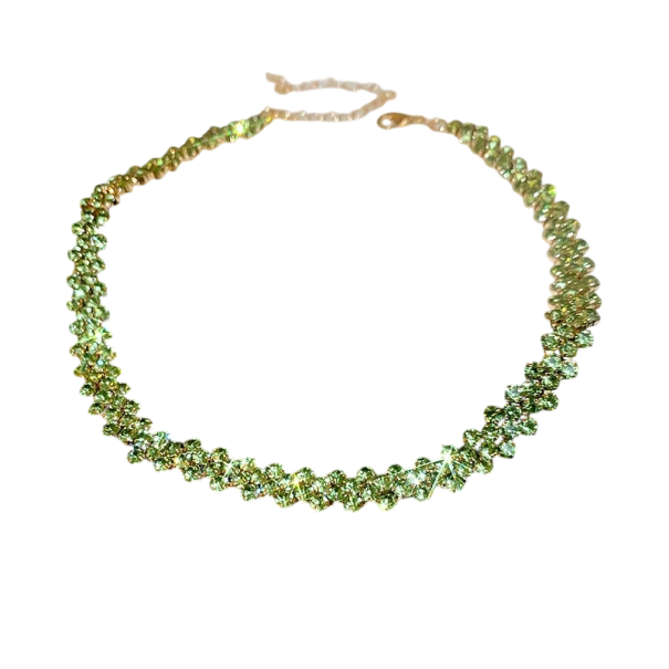Dámský choker s krystaly, nastavitelný, elegantní doplněk pro večerní akce zelená