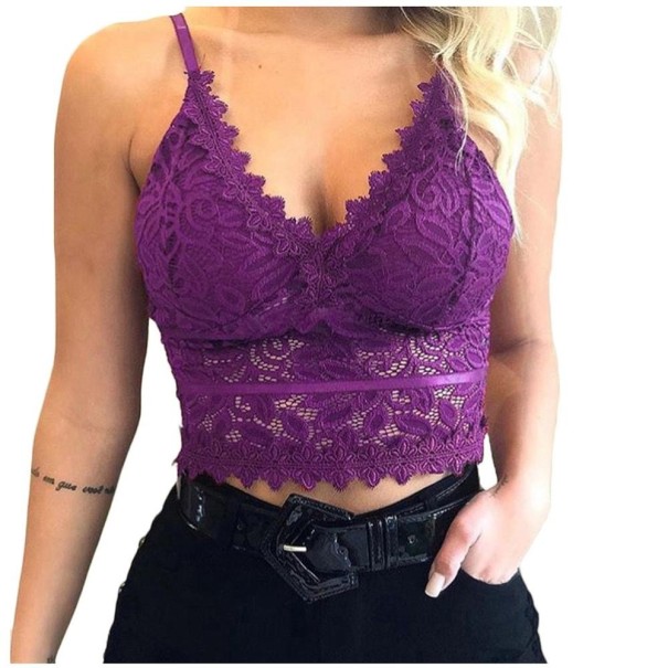 Dámsky čipkovaný crop top A1190 fialová M