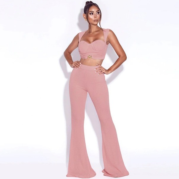 Dámský crop top a kalhoty B1164 růžová S