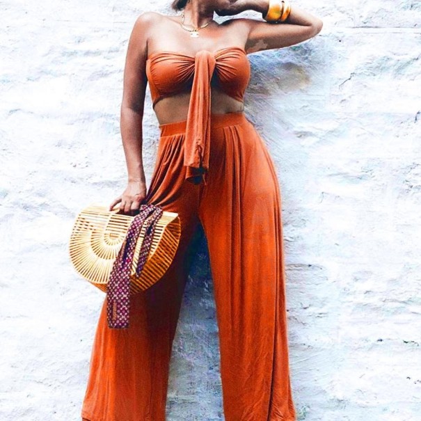 Dámský crop top a kalhoty B1252 hnědá XS