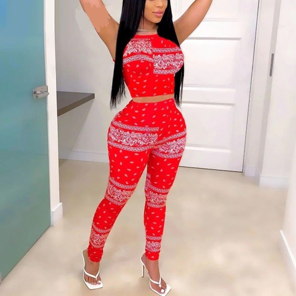 Dámský crop top a kalhoty B1267 červená M Dámský crop top a kalhoty B1267 červená M