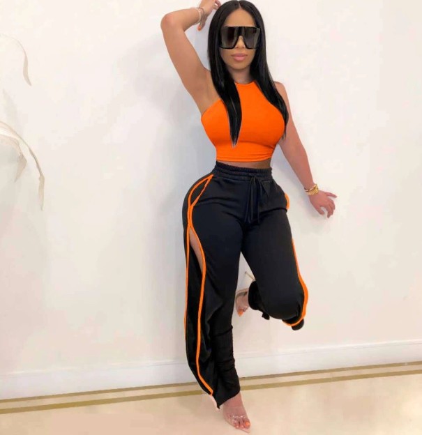 Dámský crop top a kalhoty B1284 oranžová M