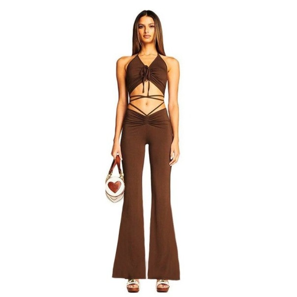 Dámský crop top a kalhoty B891 hnědá XS