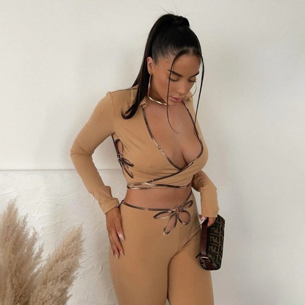 Dámský crop top a kalhoty B899 béžova S