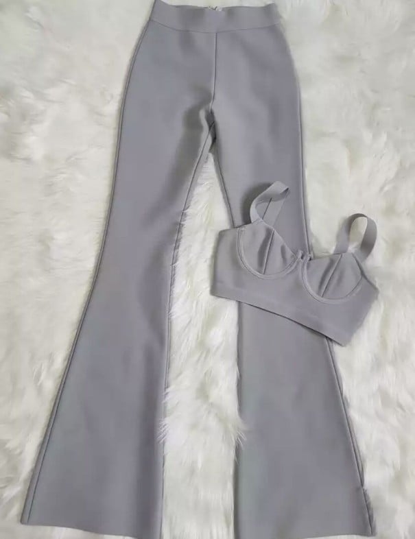 Dámský crop top a kalhoty B925 šedá M
