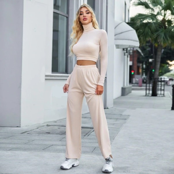 Dámský crop top a kalhoty krémová M