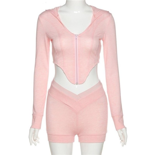 Dámský crop top a kraťasy B1029 růžová S