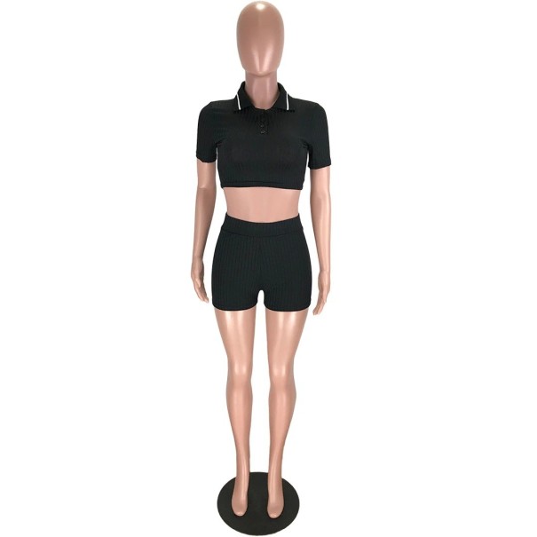 Dámsky crop top a kraťasy B1125 čierna L