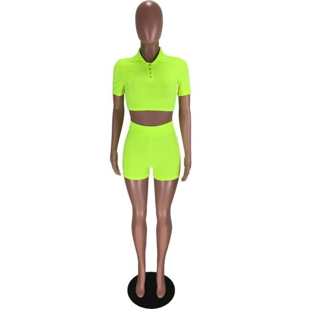 Dámsky crop top a kraťasy B1125 neónová zelená L