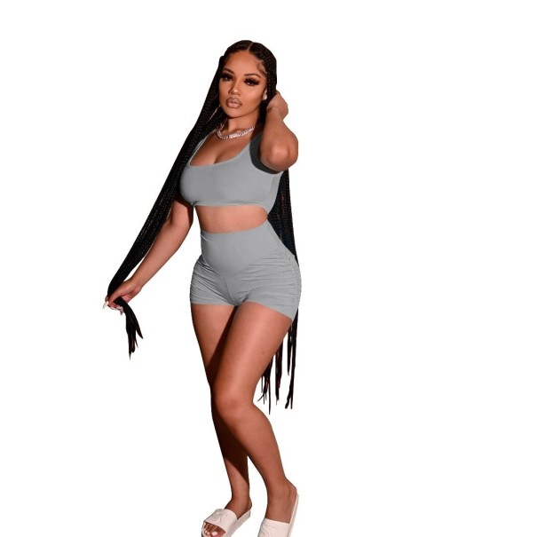 Dámský crop top a kraťasy B1126 šedá M
