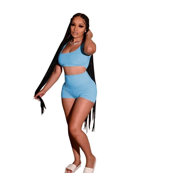Dámsky crop top a kraťasy B1126 svetlo modrá L