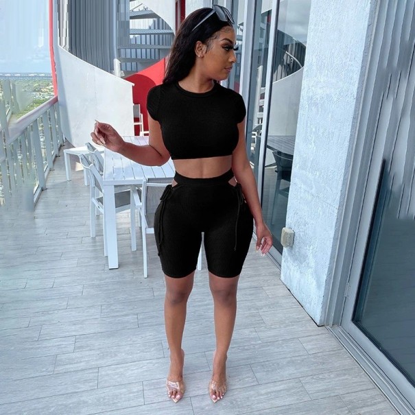 Dámský crop top a kraťasy B1191 černá M
