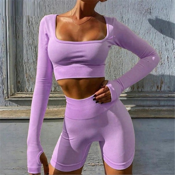 Dámský crop top a kraťasy B987 světle fialová S
