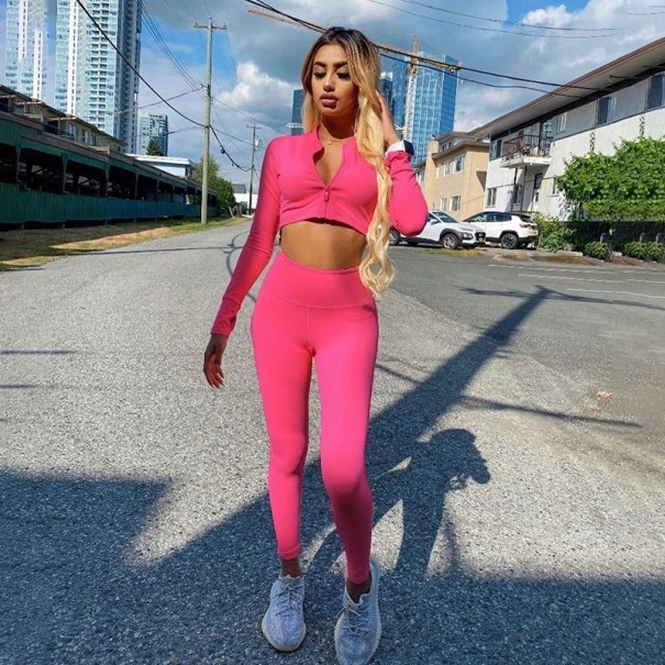 Dámsky crop top a legíny B882 tmavo ružová XS