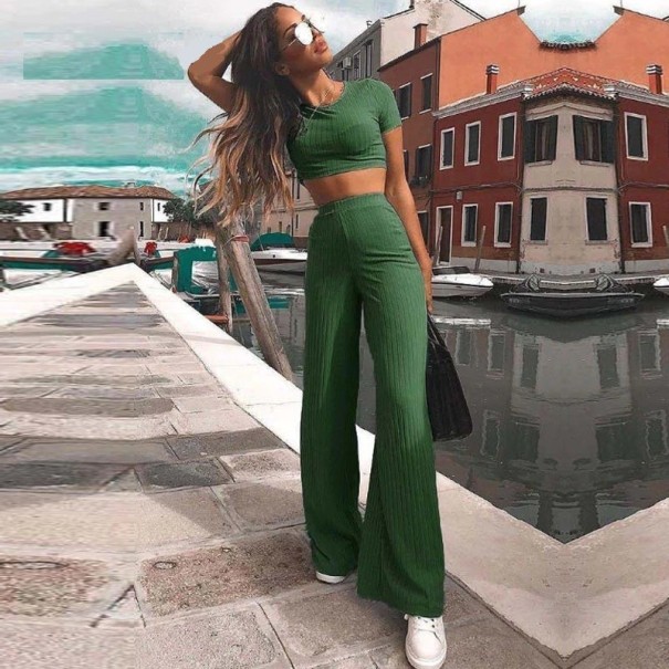 Dámsky crop top a nohavice B908 tmavo zelená M