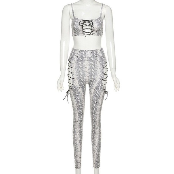 Dámsky crop top a nohavice B946 béžová S