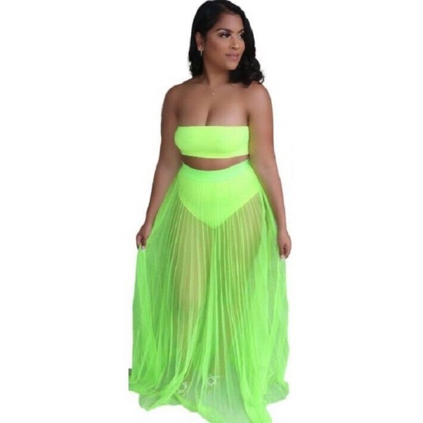 Dámsky crop top a priesvitná sukne B1265 neónová zelená S