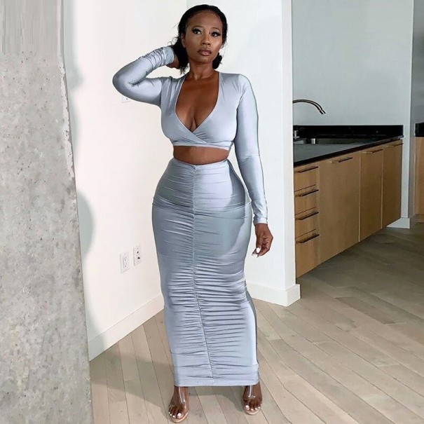 Dámsky crop top a sukňa B1023 sivá M