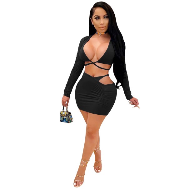 Dámsky crop top a sukňa B1047 čierna XS