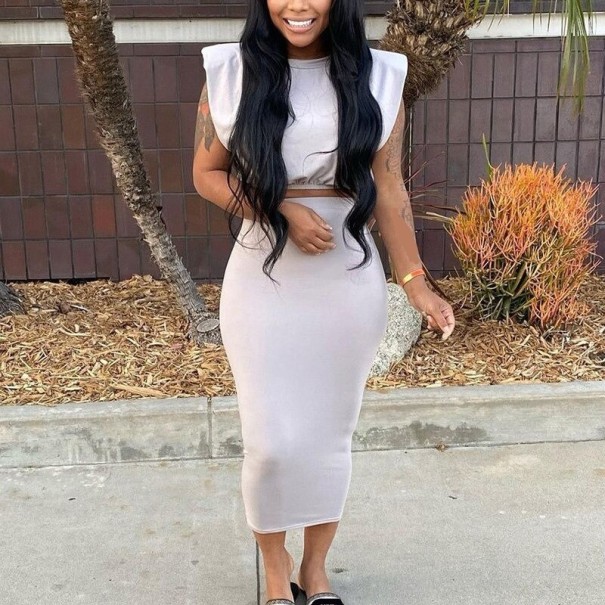 Dámsky crop top a sukňa B1104 krémová L