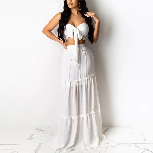 Dámsky crop top a sukňa B1160 biela XL