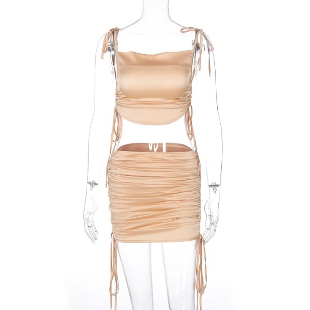 Dámsky crop top a sukňa B1183 béžová XS