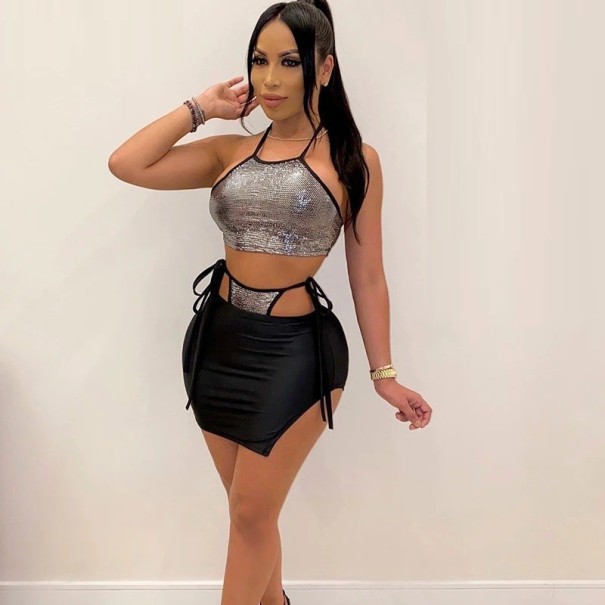 Dámsky crop top a sukňa B1186 čierna XS