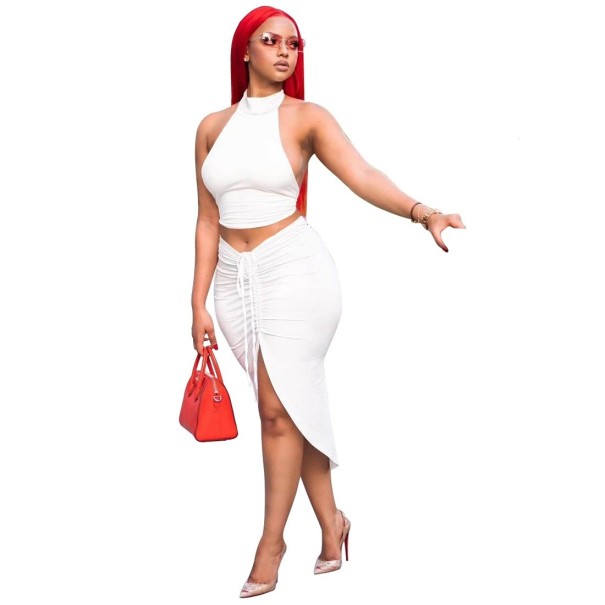 Dámsky crop top a sukňa B1216 biela XL