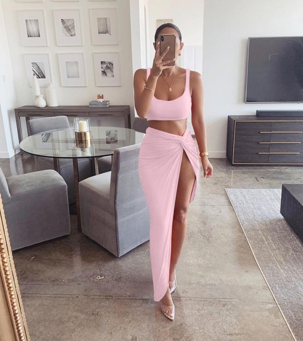 Dámsky crop top a sukňa B890 ružová M
