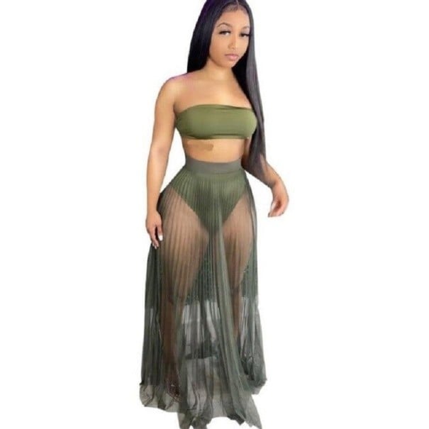 Dámsky crop top a sukňa P1173 armádny zelená S