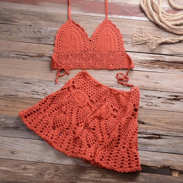 Dámsky crop top a sukňa P766 tehlová XL