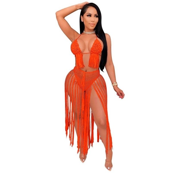 Dámsky crop top a sukňa P812 oranžová L
