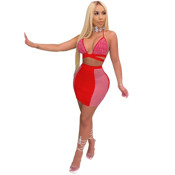 Dámský crop top a sukně B1065 červená M