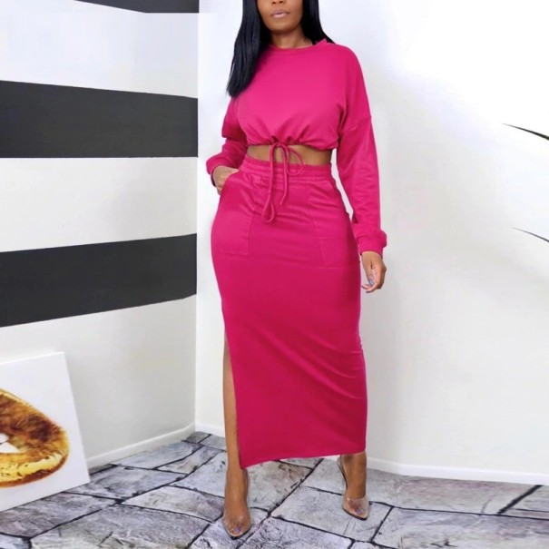 Dámský crop top a sukně B1066 tmavě růžová XXL