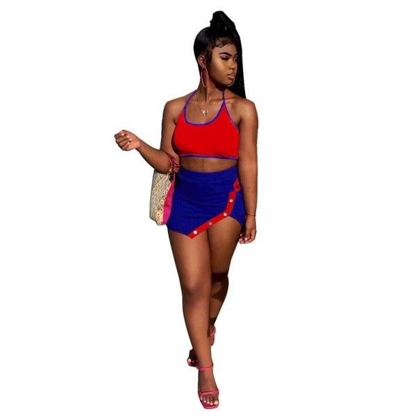 Dámský crop top a sukně B1073 červená M