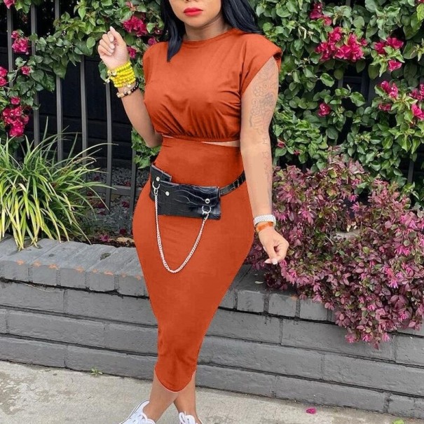Dámský crop top a sukně B1104 cihlová S