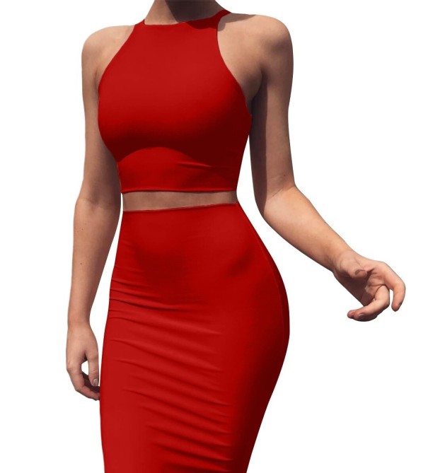 Dámský crop top a sukně B1199 červená XS