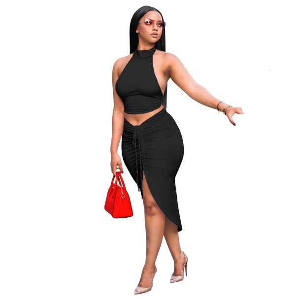 Dámský crop top a sukně B1216 černá XS