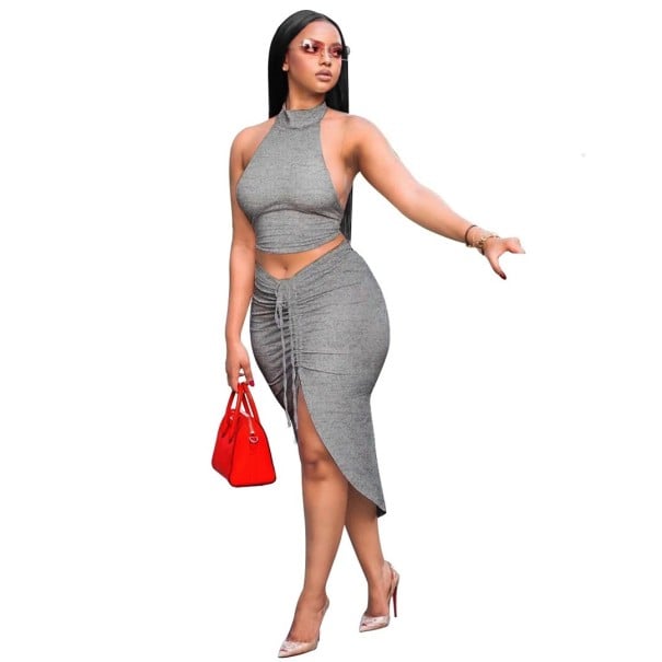 Dámský crop top a sukně B1216 šedá L