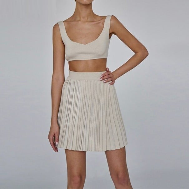 Dámský crop top a sukně B1260 krémová L