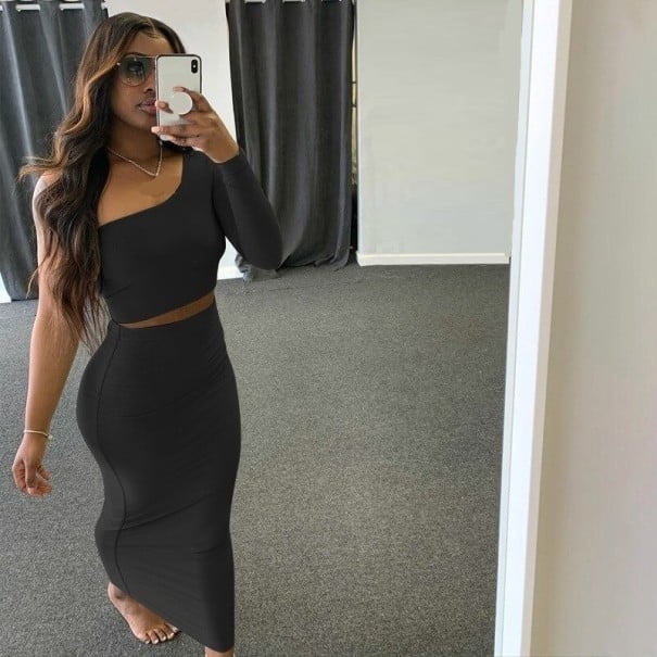 Dámský crop top a sukně B905 černá S