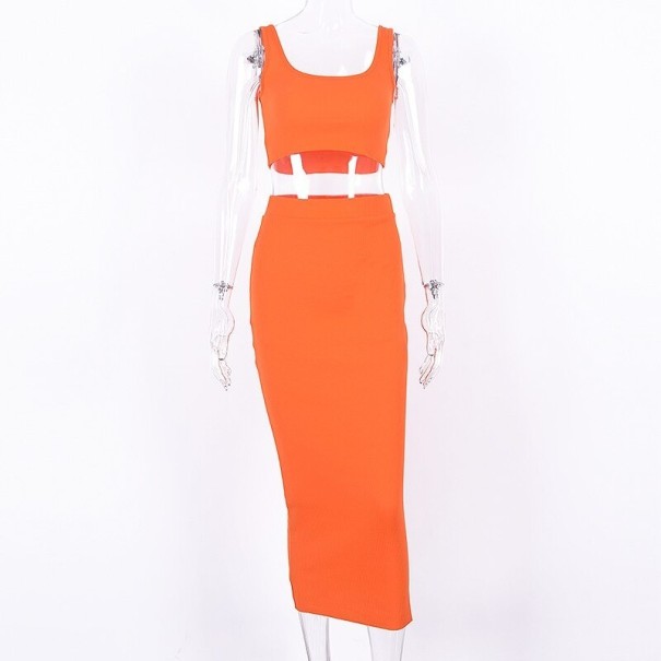 Dámský crop top a sukně B935 oranžová M