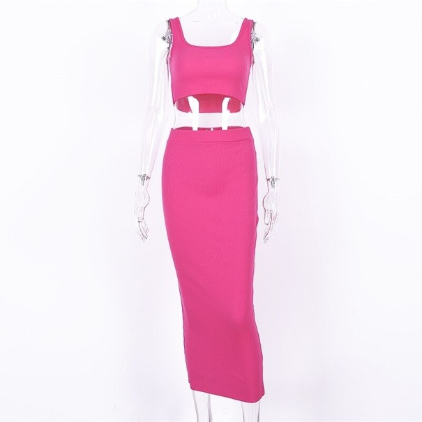 Dámský crop top a sukně B935 tmavě růžová XS