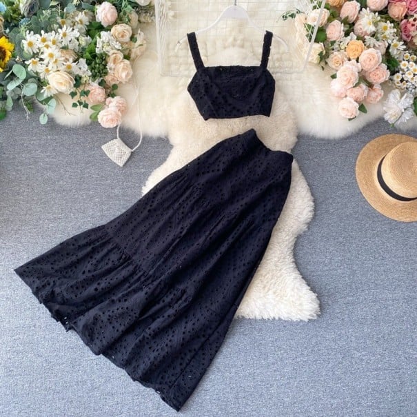 Dámský crop top a sukně B988 černá L