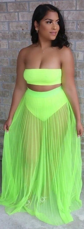 Dámský crop top a sukně P1173 neonová zelená XS