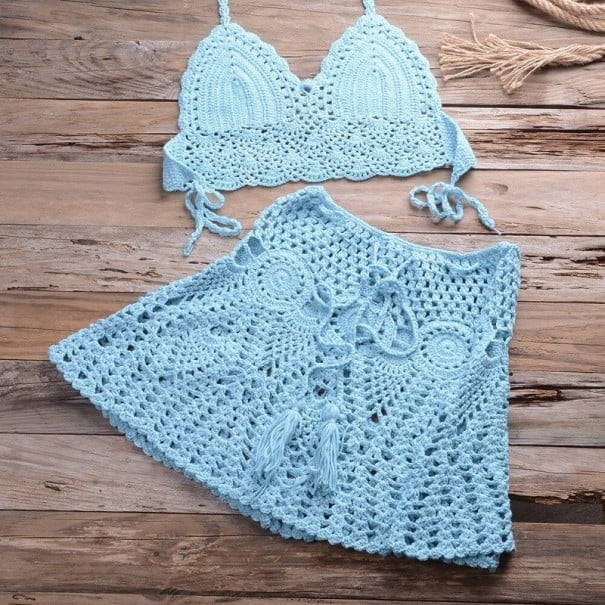 Dámský crop top a sukně P766 světle modrá S