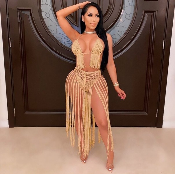 Dámský crop top a sukně P812 béžova XL